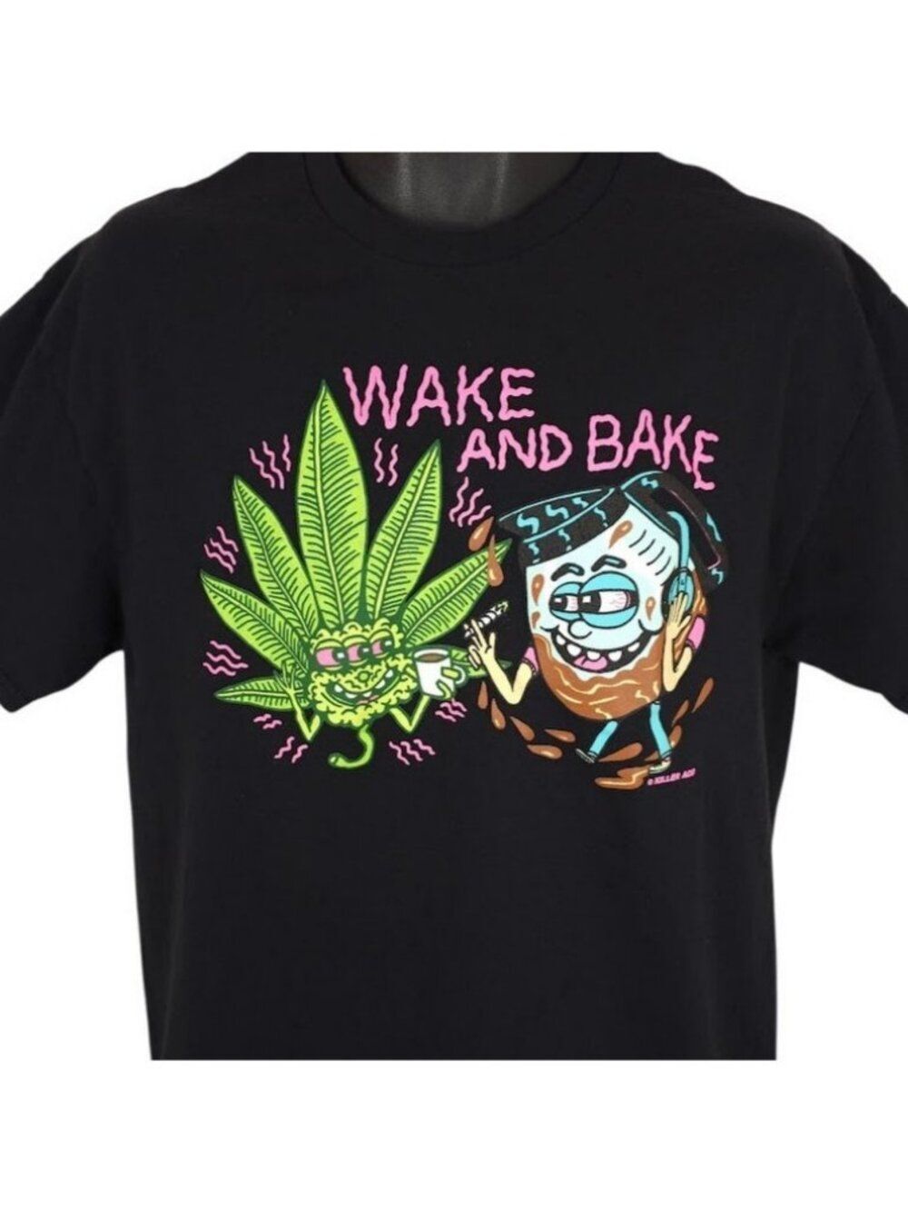 Wake And Bake T Shirt Mens Size Large Black Cannabis Coffee Killer Acid